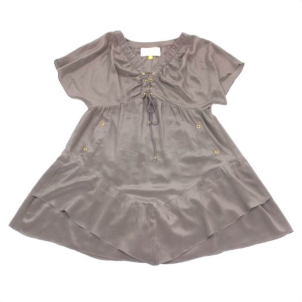 Anthropologie Dress Silk Ruffle Taupe 8